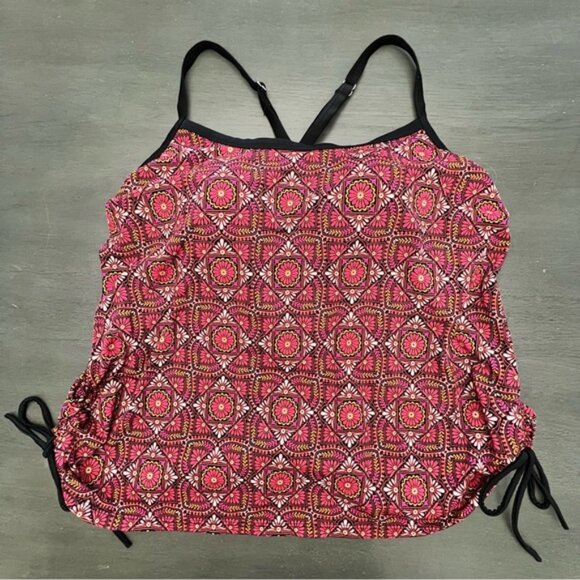 south point Hot Pink Orange Black Geometric Racerback Tankini Swimsuit Top 18W - Picture 1 of 3